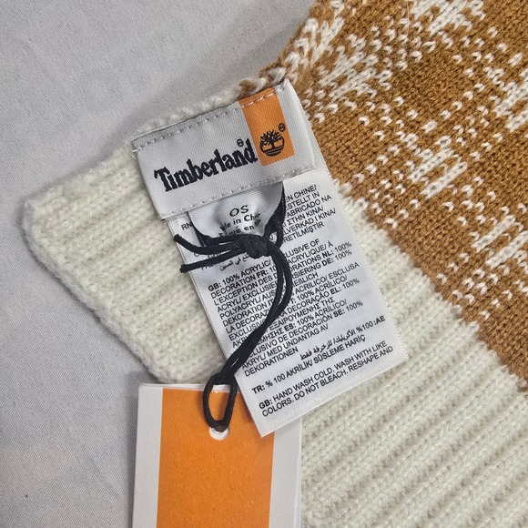 Timberland Men's Plaid Knit Scarf Brown White OS - Picture 6 of 6